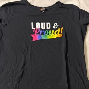 Loud & Proud women Graphic Tee - Black with Rainbow Print